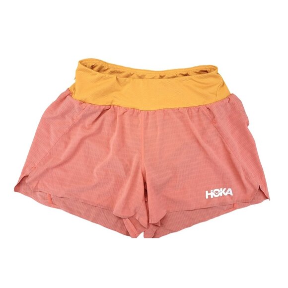 Hoka Glide Running Shorts 4" Orange Women Medium Zip Pocket Built In Liner - Picture 1 of 10